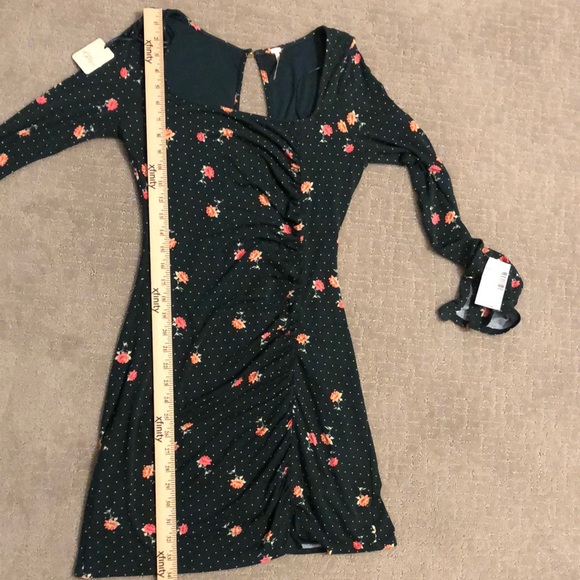 NWT Free People Celia Green Polka Dot & Floral Print Long Sleeve Mini Dress XS - Picture 10 of 14